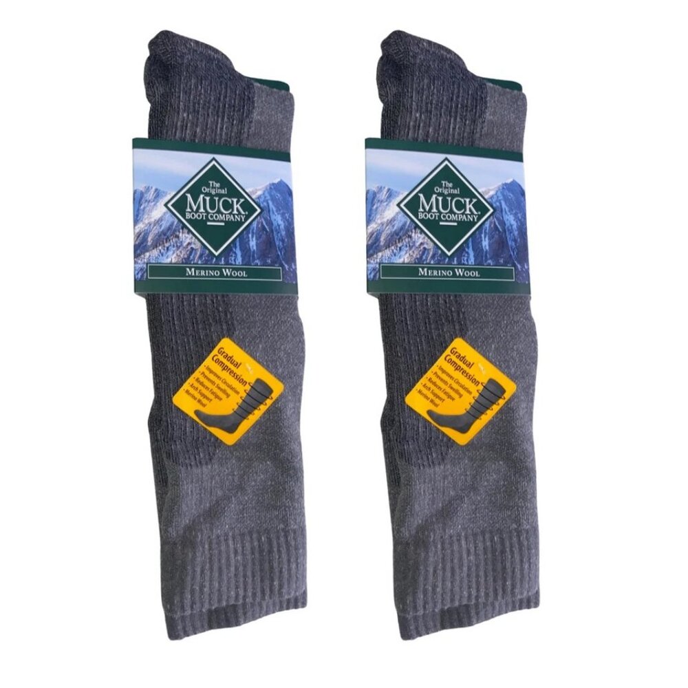 MUCK Boot Co Two Pair Merino Wool Gradual Compression Tall Boot Socks XL 12-16 - Picture 1 of 6